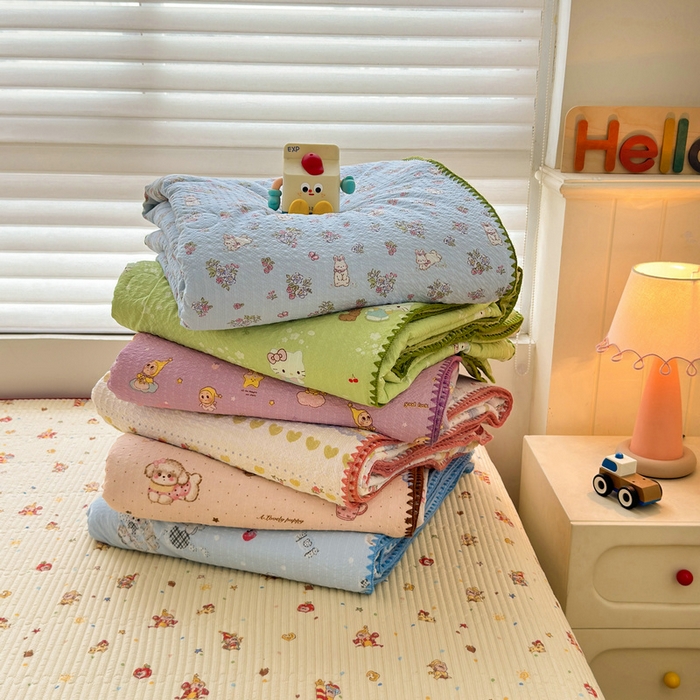 91家纺网 家纺一手货源 找家纺 （总）梵朴 2026新款A类泡芙双层纱贝壳边床盖夏被四件套三角针夏凉被空调被