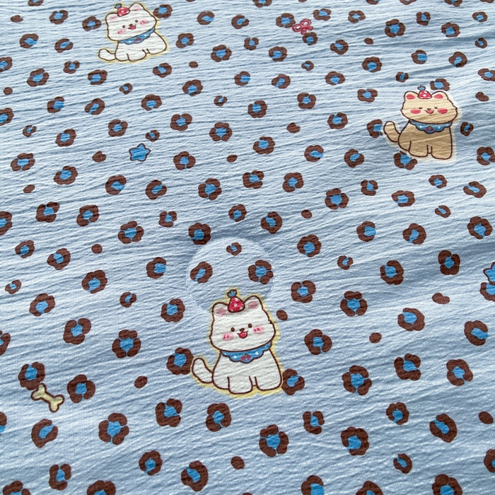 91家纺网 家纺一手货源 找家纺 梵朴 2026新款A类泡芙双层纱贝壳边床盖夏被四件套三角针夏凉被空调被 豹纹泡芙狗