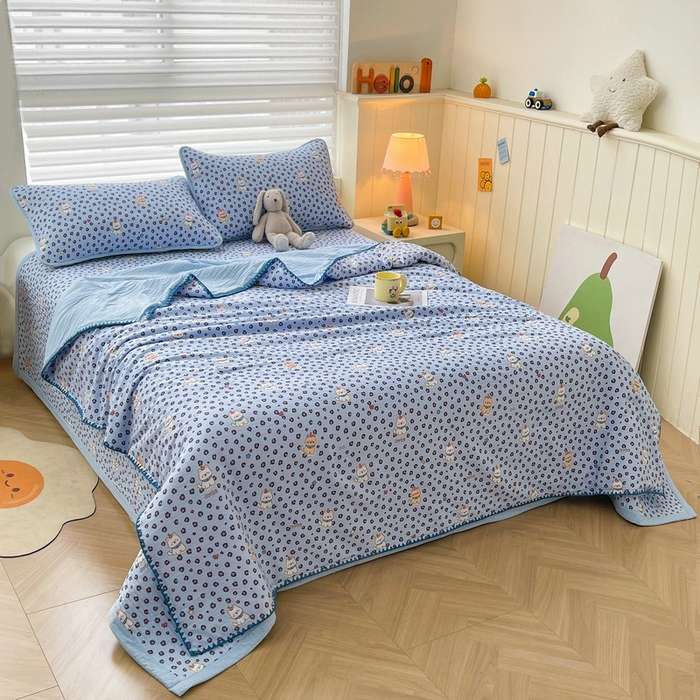 91家纺网 家纺一手货源 找家纺 梵朴 2026新款A类泡芙双层纱贝壳边床盖夏被四件套三角针夏凉被空调被 豹纹泡芙狗