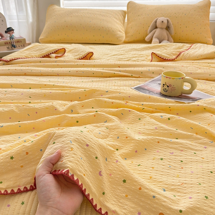 梵朴 2026新款A类泡芙双层纱贝壳边床盖夏被四件套三角针夏凉被空调被 璀璨星空