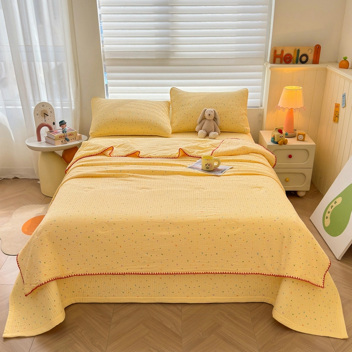 91家纺网 家纺一手货源 找家纺 梵朴 2026新款A类泡芙双层纱贝壳边床盖夏被四件套三角针夏凉被空调被 璀璨星空