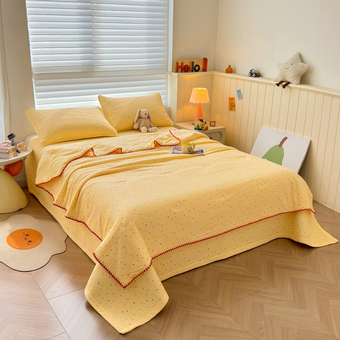 91家纺网 家纺一手货源 找家纺 梵朴 2026新款A类泡芙双层纱贝壳边床盖夏被四件套三角针夏凉被空调被 璀璨星空