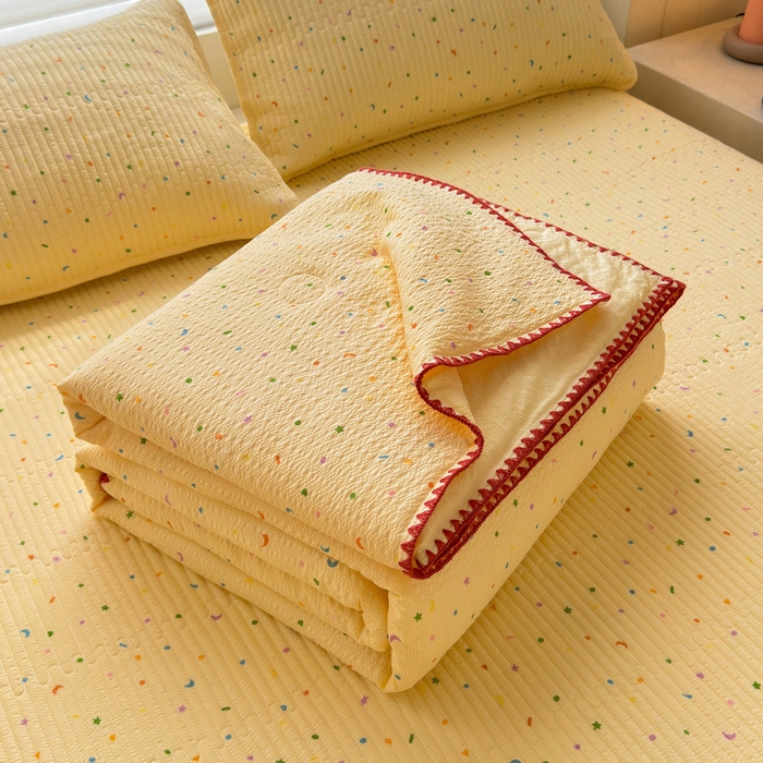 91家纺网 家纺一手货源 找家纺 梵朴 2026新款A类泡芙双层纱贝壳边床盖夏被四件套三角针夏凉被空调被 璀璨星空