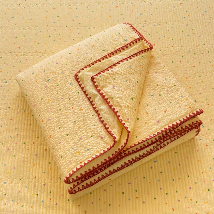 91家纺网 家纺一手货源 找家纺 梵朴 2026新款A类泡芙双层纱贝壳边床盖夏被四件套三角针夏凉被空调被 璀璨星空