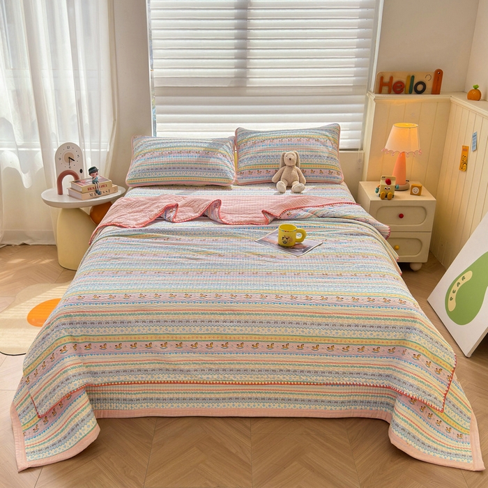 91家纺网 家纺一手货源 找家纺 梵朴 2026新款A类泡芙双层纱贝壳边床盖夏被四件套三角针夏凉被空调被 费尔岛木马