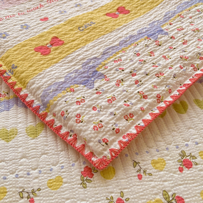 91家纺网 家纺一手货源 找家纺 梵朴 2026新款A类泡芙双层纱贝壳边床盖夏被四件套三角针夏凉被空调被 蝴蝶结小兔