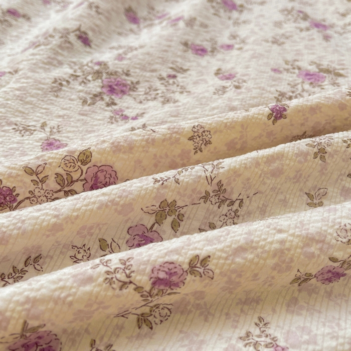 91家纺网 家纺一手货源 找家纺 梵朴 2026新款A类泡芙双层纱贝壳边床盖夏被四件套三角针夏凉被空调被 花季紫