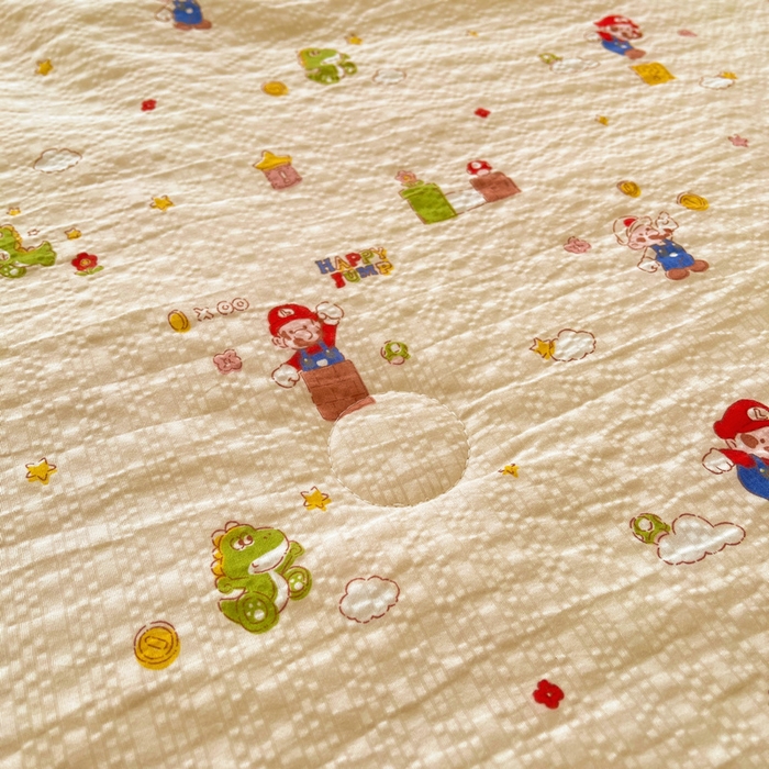 91家纺网 家纺一手货源 找家纺 梵朴 2026新款A类泡芙双层纱贝壳边床盖夏被四件套三角针夏凉被空调被 快乐马里奥