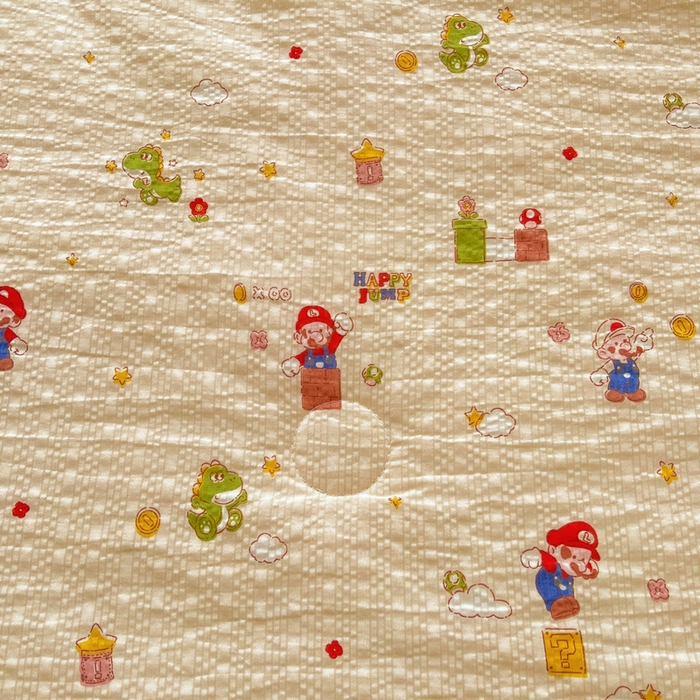 91家纺网 家纺一手货源 找家纺 梵朴 2026新款A类泡芙双层纱贝壳边床盖夏被四件套三角针夏凉被空调被 快乐马里奥