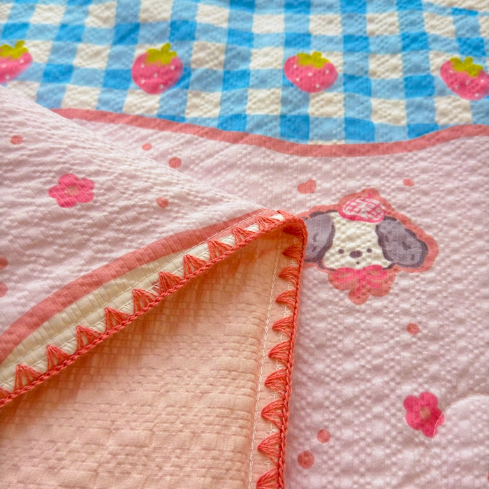 91家纺网 家纺一手货源 找家纺 梵朴 2026新款A类泡芙双层纱贝壳边床盖夏被四件套三角针夏凉被空调被 快乐小狗