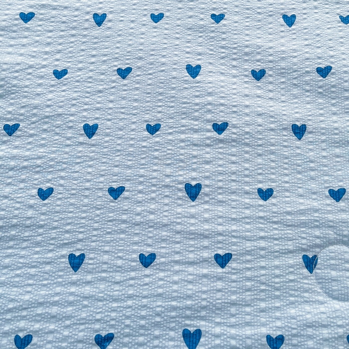 91家纺网 家纺一手货源 找家纺 梵朴 2026新款A类泡芙双层纱贝壳边床盖夏被四件套三角针夏凉被空调被 蓝调爱心