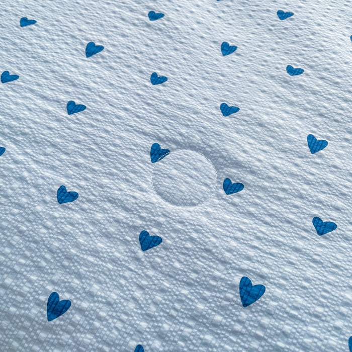 91家纺网 家纺一手货源 找家纺 梵朴 2026新款A类泡芙双层纱贝壳边床盖夏被四件套三角针夏凉被空调被 蓝调爱心