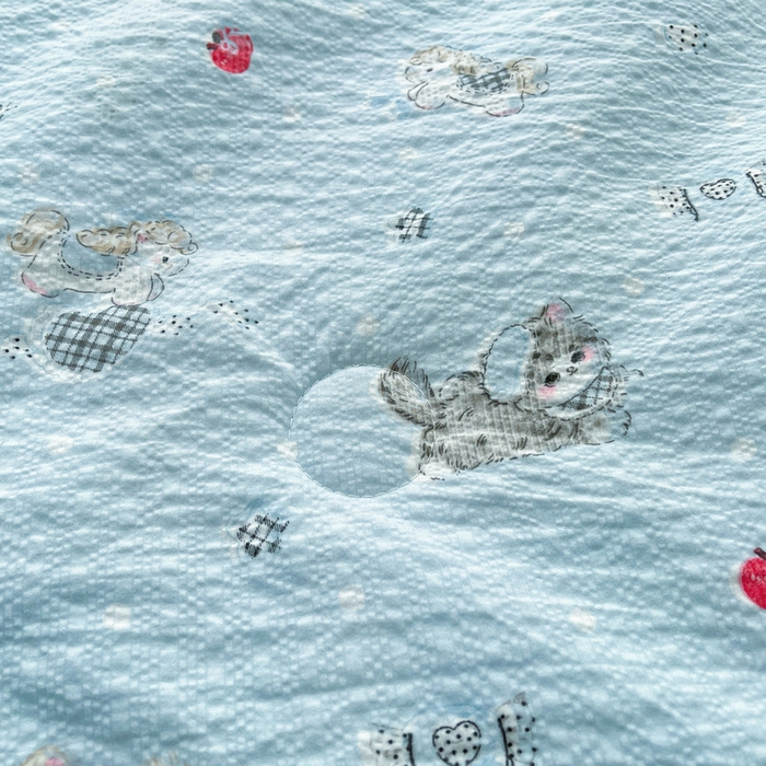 91家纺网 家纺一手货源 找家纺 梵朴 2026新款A类泡芙双层纱贝壳边床盖夏被四件套三角针夏凉被空调被 猫咪蓝