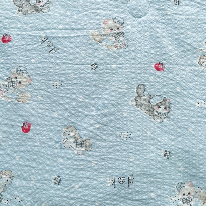 91家纺网 家纺一手货源 找家纺 梵朴 2026新款A类泡芙双层纱贝壳边床盖夏被四件套三角针夏凉被空调被 猫咪蓝