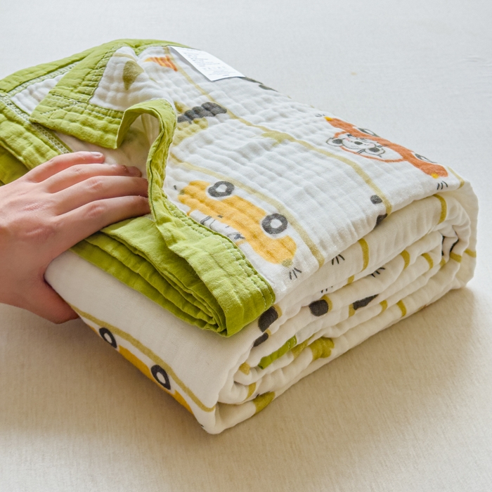 91家纺网 家纺一手货源 找家纺 乐家毛巾被（工厂自产自销） 2026新款全棉纯棉六层一体超柔泡泡纱多功能毯 动物汽车