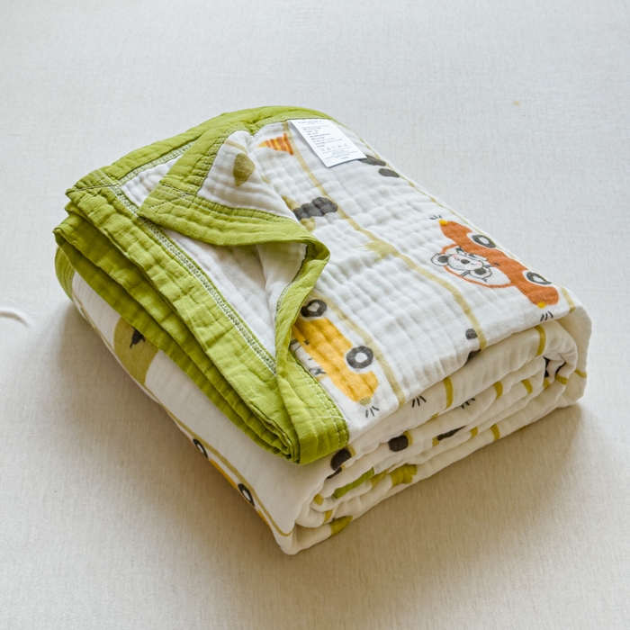 91家纺网 家纺一手货源 找家纺 乐家毛巾被（工厂自产自销） 2026新款全棉纯棉六层一体超柔泡泡纱多功能毯 动物汽车