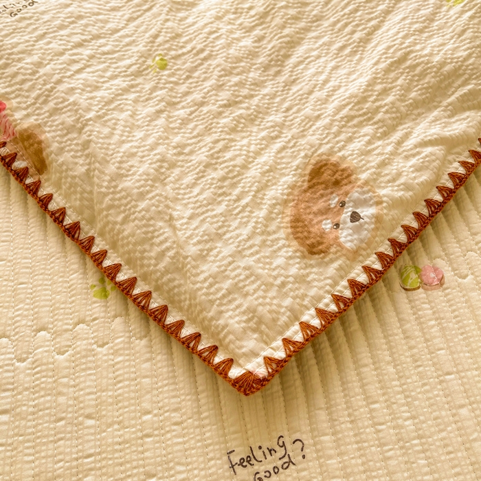 91家纺网 家纺一手货源 找家纺 梵朴 2026新款A类泡芙双层纱贝壳边床盖夏被四件套三角针夏凉被空调被 萌宠