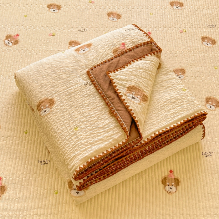 91家纺网 家纺一手货源 找家纺 梵朴 2026新款A类泡芙双层纱贝壳边床盖夏被四件套三角针夏凉被空调被 萌宠