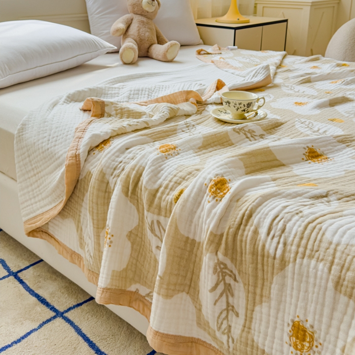 91家纺网 家纺一手货源 找家纺 乐家毛巾被（工厂自产自销） 2026新款全棉纯棉六层一体超柔泡泡纱多功能毯 繁花季