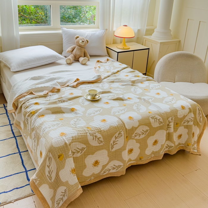 91家纺网 家纺一手货源 找家纺 乐家毛巾被（工厂自产自销） 2026新款全棉纯棉六层一体超柔泡泡纱多功能毯 繁花季