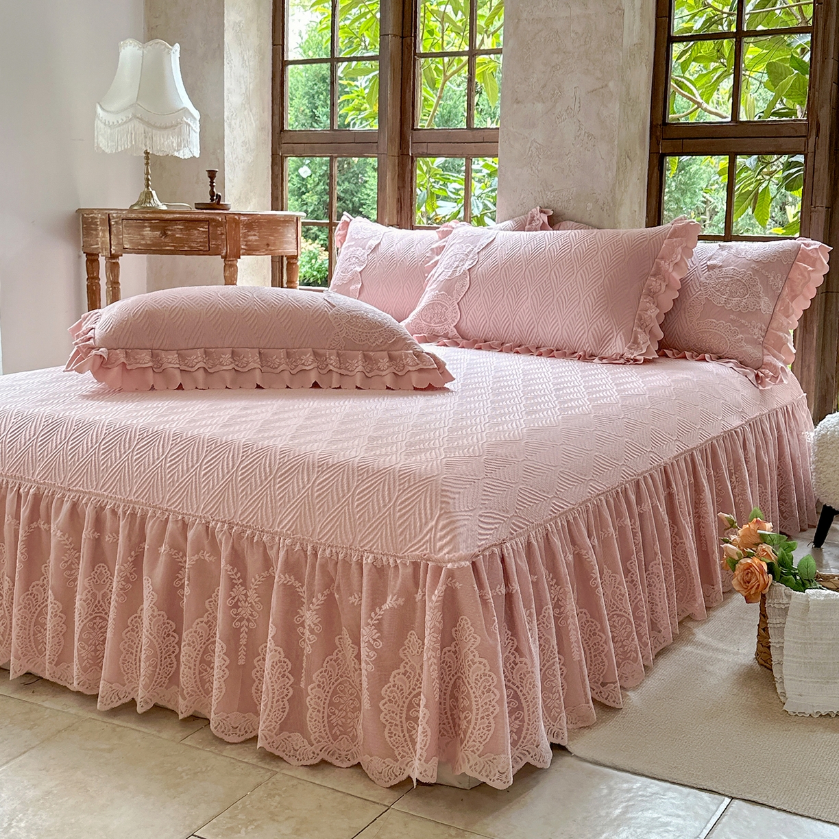 91家纺网 家纺一手货源 找家纺 乐朵家居 2026新款 梵希（复合）  凉席三件套+可配同色系空调被 豆沙