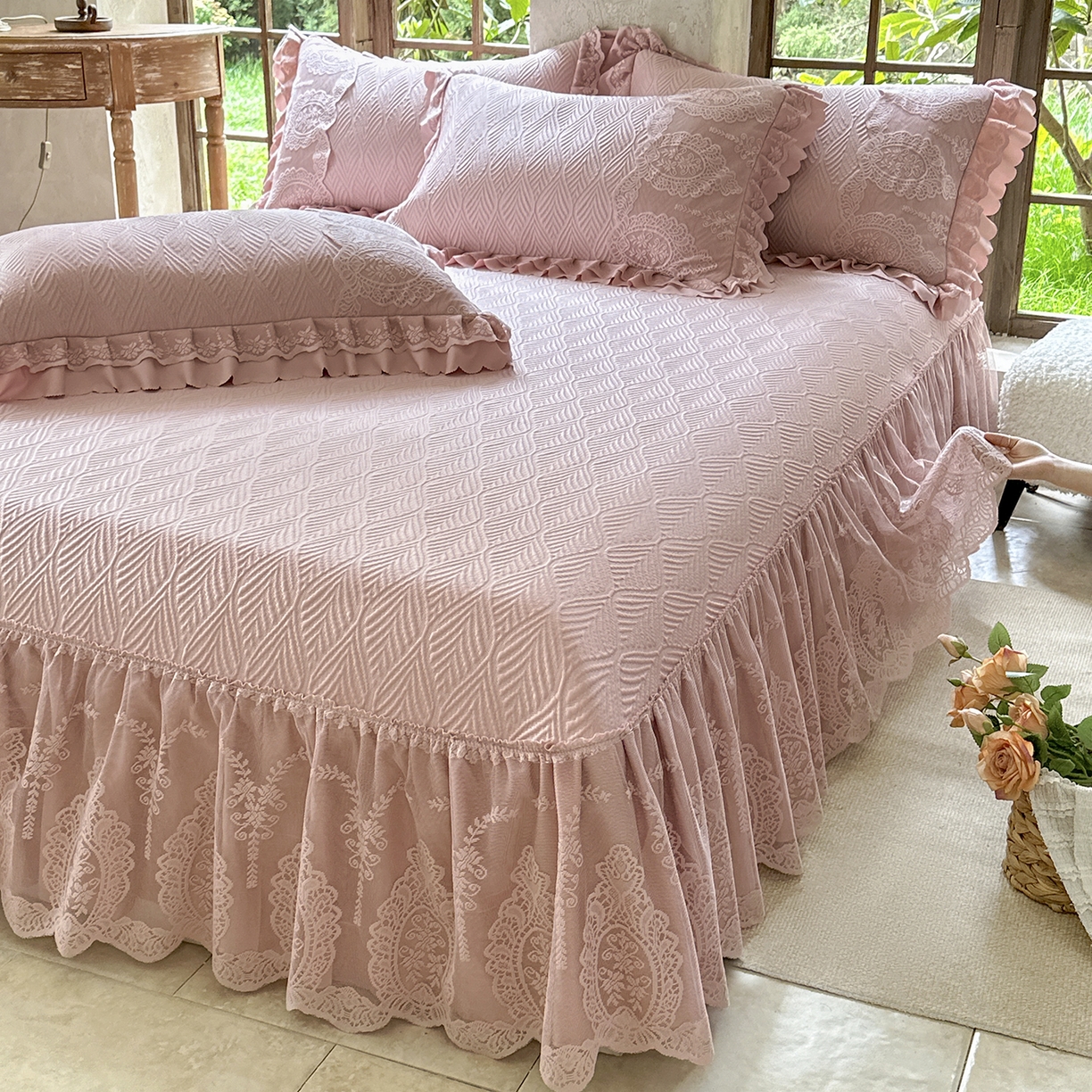 91家纺网 家纺一手货源 找家纺 乐朵家居 2026新款 梵希（复合）  凉席三件套+可配同色系空调被 豆沙