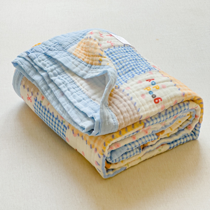 91家纺网 家纺一手货源 找家纺 乐家毛巾被（工厂自产自销） 2026新款全棉纯棉六层一体超柔泡泡纱多功能毯 格子小熊