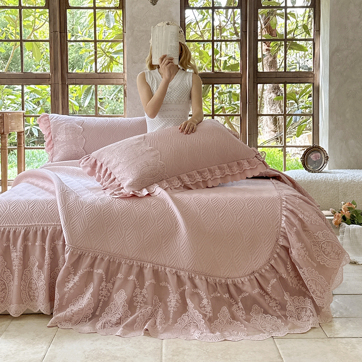 91家纺网 家纺一手货源 找家纺 乐朵家居 2026新款 梵希（复合）  凉席三件套+可配同色系空调被 豆沙