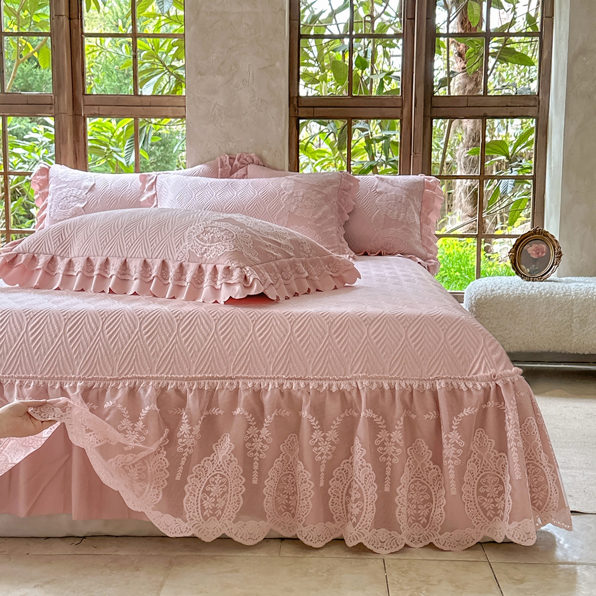 91家纺网 家纺一手货源 找家纺 乐朵家居 2026新款 梵希（复合）  凉席三件套+可配同色系空调被 豆沙