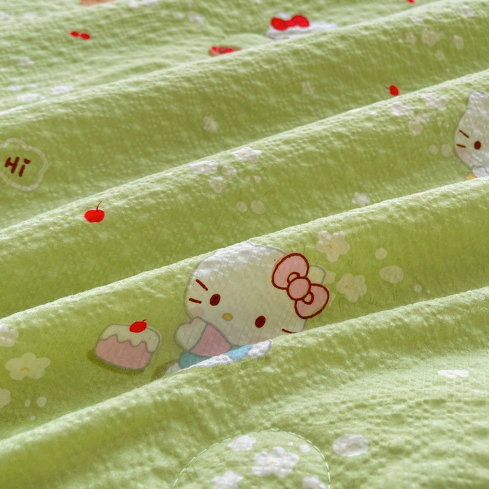 91家纺网 家纺一手货源 找家纺 梵朴 2026新款A类泡芙双层纱贝壳边床盖夏被四件套三角针夏凉被空调被 泡芙KT-绿