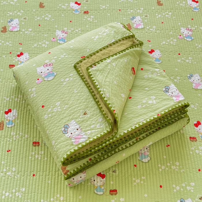 91家纺网 家纺一手货源 找家纺 梵朴 2026新款A类泡芙双层纱贝壳边床盖夏被四件套三角针夏凉被空调被 泡芙KT-绿