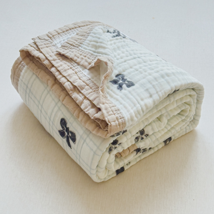 91家纺网 家纺一手货源 找家纺 乐家毛巾被（工厂自产自销） 2026新款全棉纯棉六层一体超柔泡泡纱多功能毯 蝴蝶结