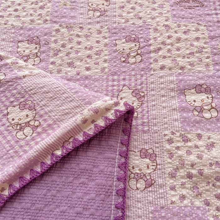 91家纺网 家纺一手货源 找家纺 梵朴 2026新款A类泡芙双层纱贝壳边床盖夏被四件套三角针夏凉被空调被 泡芙KT-紫