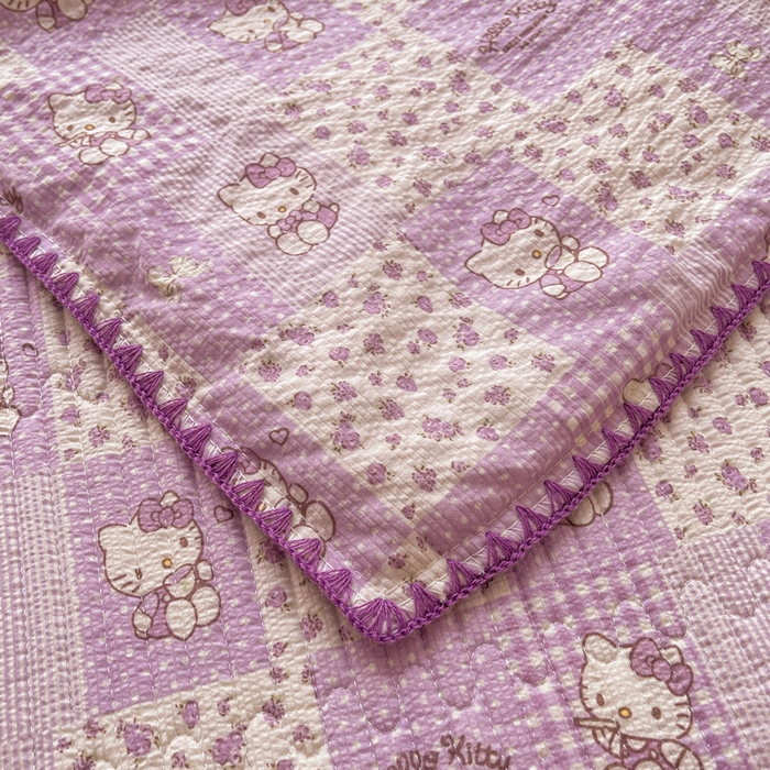 91家纺网 家纺一手货源 找家纺 梵朴 2026新款A类泡芙双层纱贝壳边床盖夏被四件套三角针夏凉被空调被 泡芙KT-紫