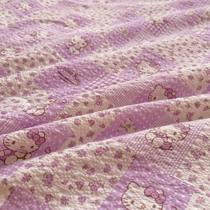 91家纺网 家纺一手货源 找家纺 梵朴 2026新款A类泡芙双层纱贝壳边床盖夏被四件套三角针夏凉被空调被 泡芙KT-紫