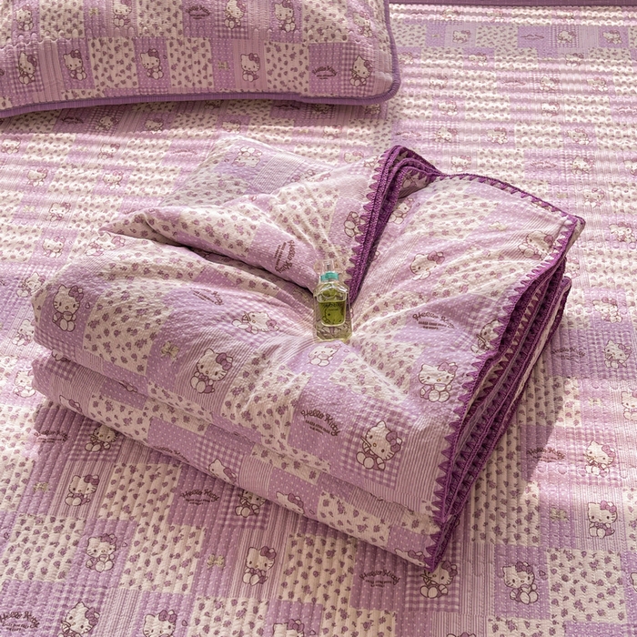 91家纺网 家纺一手货源 找家纺 梵朴 2026新款A类泡芙双层纱贝壳边床盖夏被四件套三角针夏凉被空调被 泡芙KT-紫