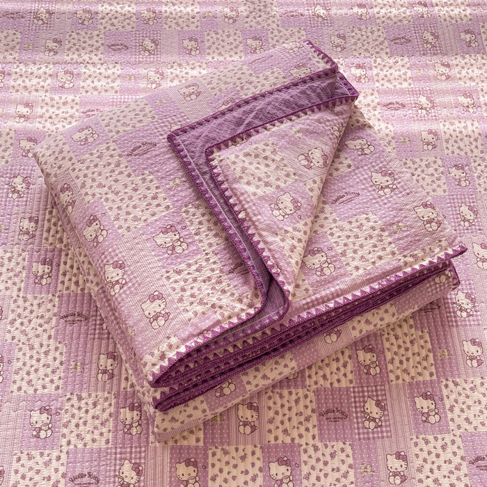 91家纺网 家纺一手货源 找家纺 梵朴 2026新款A类泡芙双层纱贝壳边床盖夏被四件套三角针夏凉被空调被 泡芙KT-紫