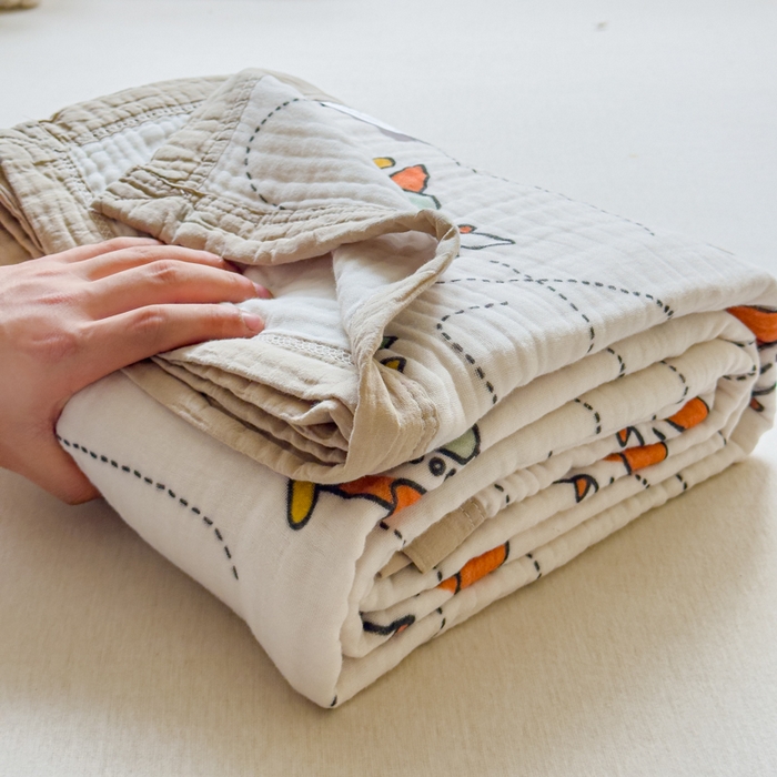 91家纺网 家纺一手货源 找家纺 乐家毛巾被（工厂自产自销） 2026新款全棉纯棉六层一体超柔泡泡纱多功能毯 卡通飞机