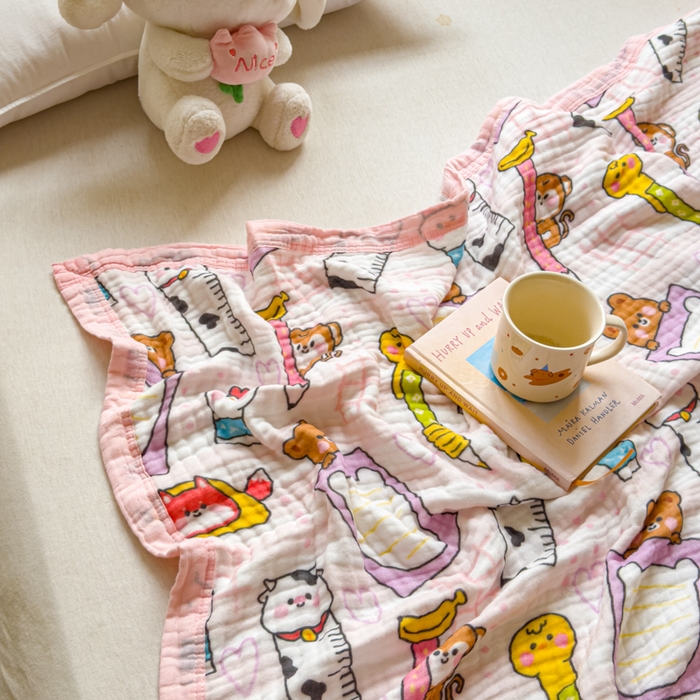91家纺网 家纺一手货源 找家纺 乐家毛巾被（工厂自产自销） 2026新款全棉纯棉六层一体超柔泡泡纱多功能毯 卡通工具