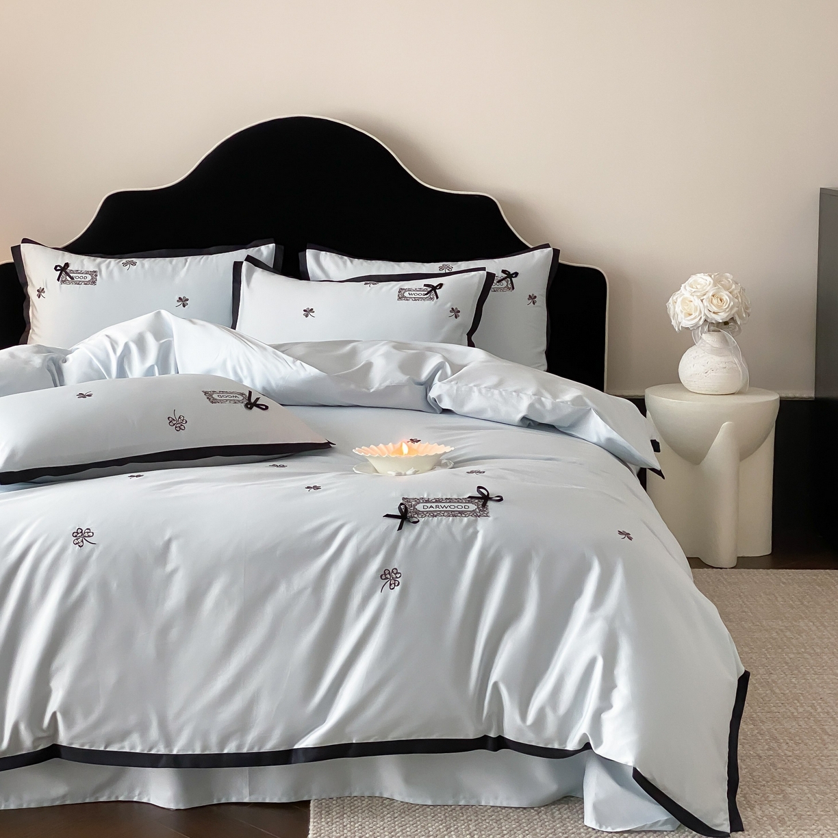 91家纺网 家纺一手货源 找家纺 （总）佳汐蓝家纺 2026新款50S全棉纯棉轻奢工艺款精致刺绣四件套-幸运草系列