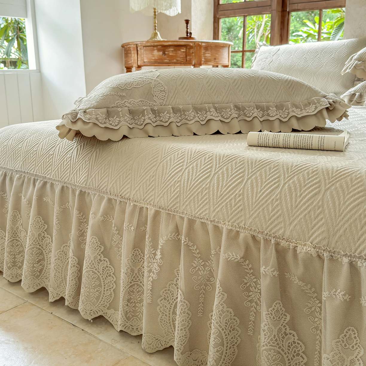 91家纺网 家纺一手货源 找家纺 乐朵家居 2026新款 梵希（复合）  凉席三件套+可配同色系空调被 卡其