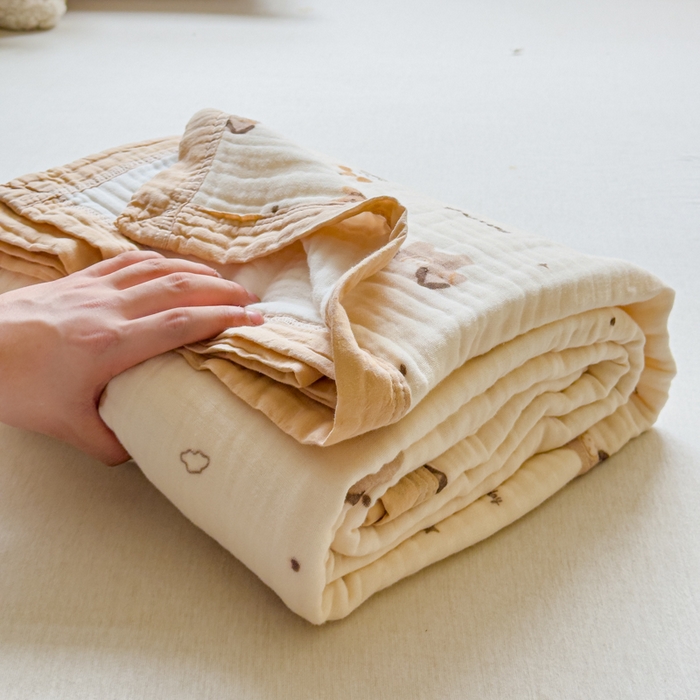 91家纺网 家纺一手货源 找家纺 乐家毛巾被（工厂自产自销） 2026新款全棉纯棉六层一体超柔泡泡纱多功能毯 泰迪小马