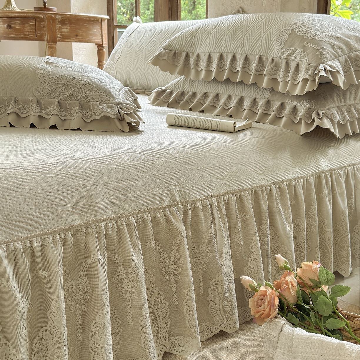 91家纺网 家纺一手货源 找家纺 乐朵家居 2026新款 梵希（复合）  凉席三件套+可配同色系空调被 卡其