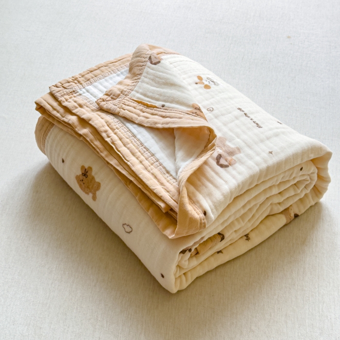 91家纺网 家纺一手货源 找家纺 乐家毛巾被（工厂自产自销） 2026新款全棉纯棉六层一体超柔泡泡纱多功能毯 泰迪小马