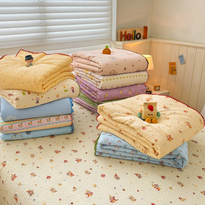 91家纺网 家纺一手货源 找家纺 梵朴 2026新款A类泡芙双层纱贝壳边床盖夏被四件套三角针夏凉被空调被 组合图