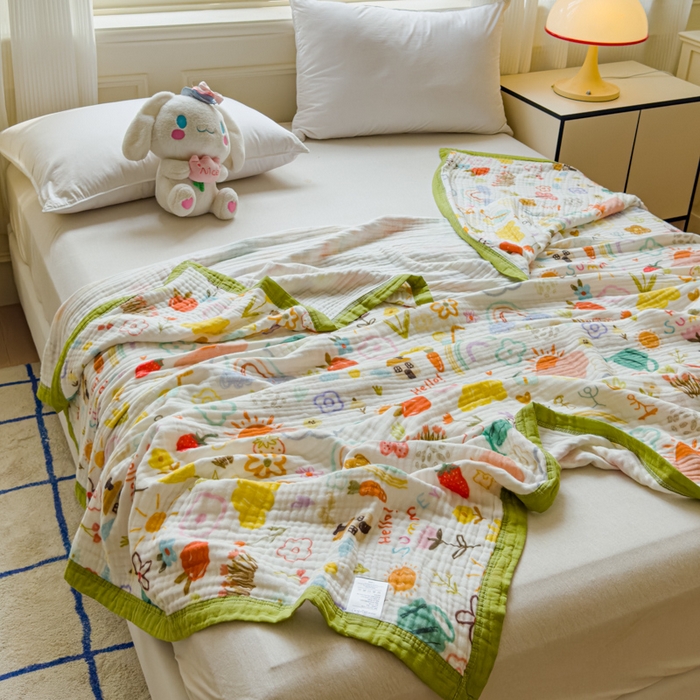 乐家毛巾被（工厂自产自销） 2026新款全棉纯棉六层一体超柔泡泡纱多功能毯 涂鸦