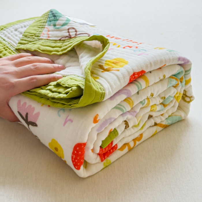 91家纺网 家纺一手货源 找家纺 乐家毛巾被（工厂自产自销） 2026新款全棉纯棉六层一体超柔泡泡纱多功能毯 涂鸦