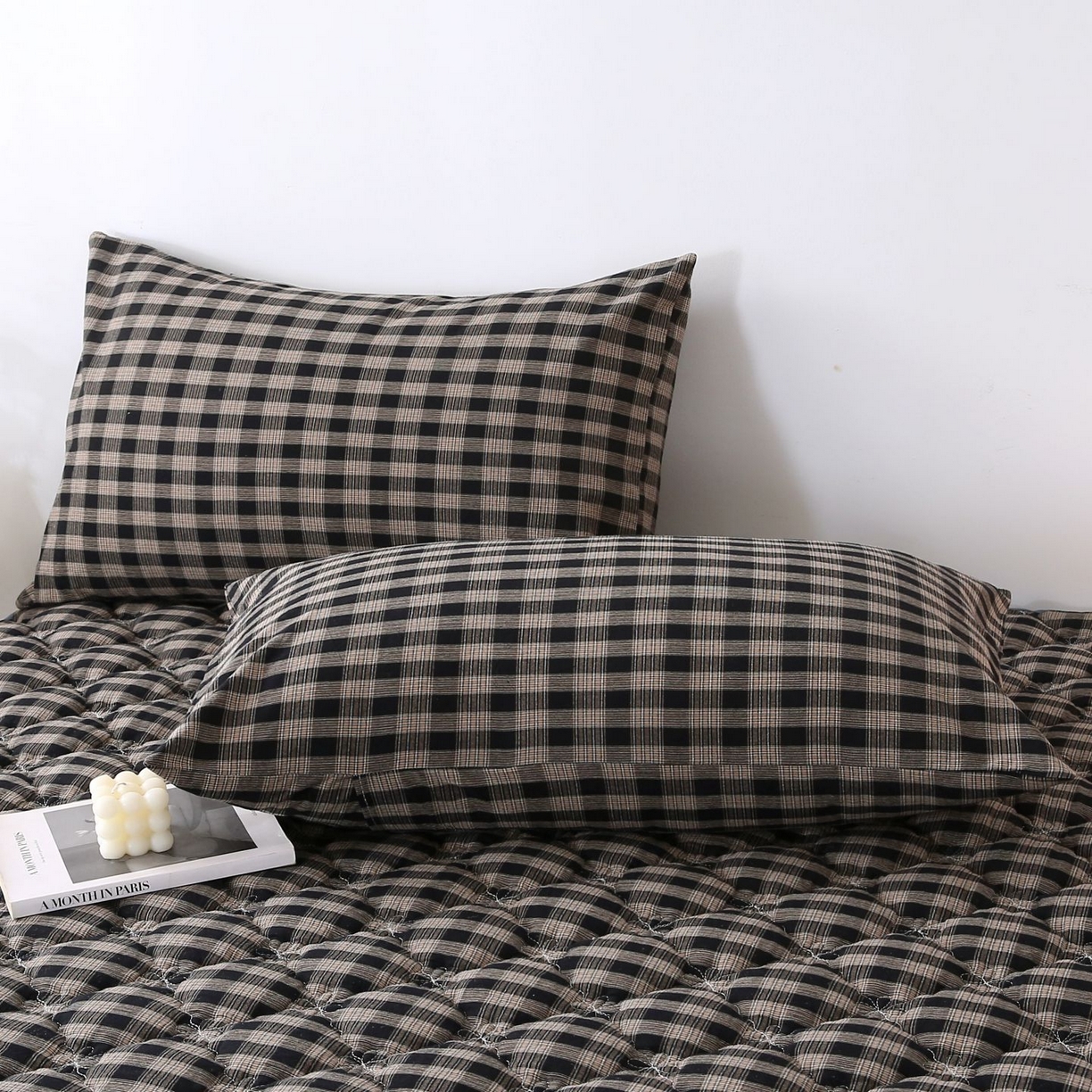 91家纺网 家纺一手货源 找家纺 欧妮家纺 2026新款无印全棉水洗棉夹棉单床裙-三件套 全棉夹棉床裙重楼黑