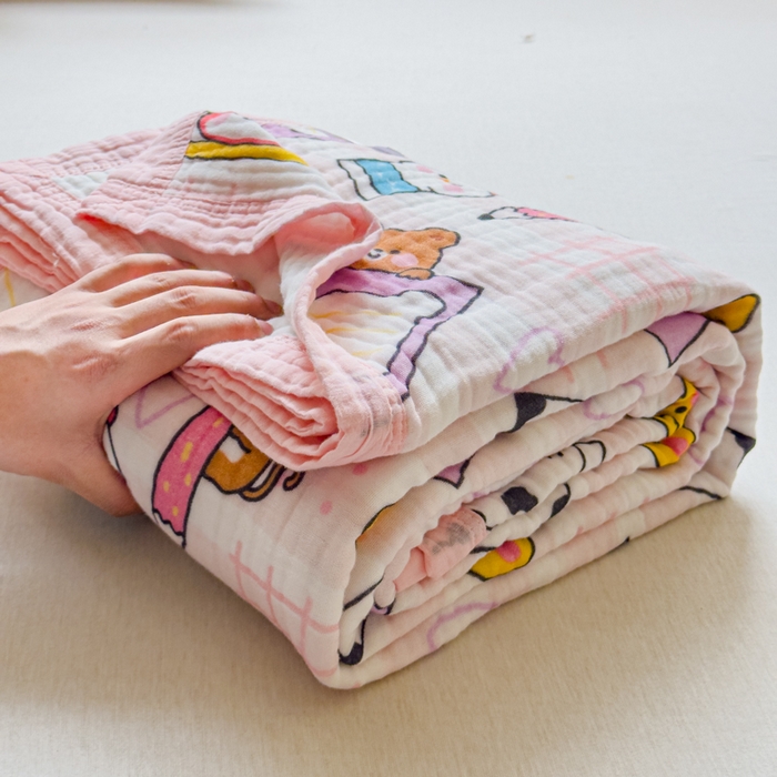 91家纺网 家纺一手货源 找家纺 乐家毛巾被（工厂自产自销） 2026新款全棉纯棉六层一体超柔泡泡纱多功能毯 游乐园