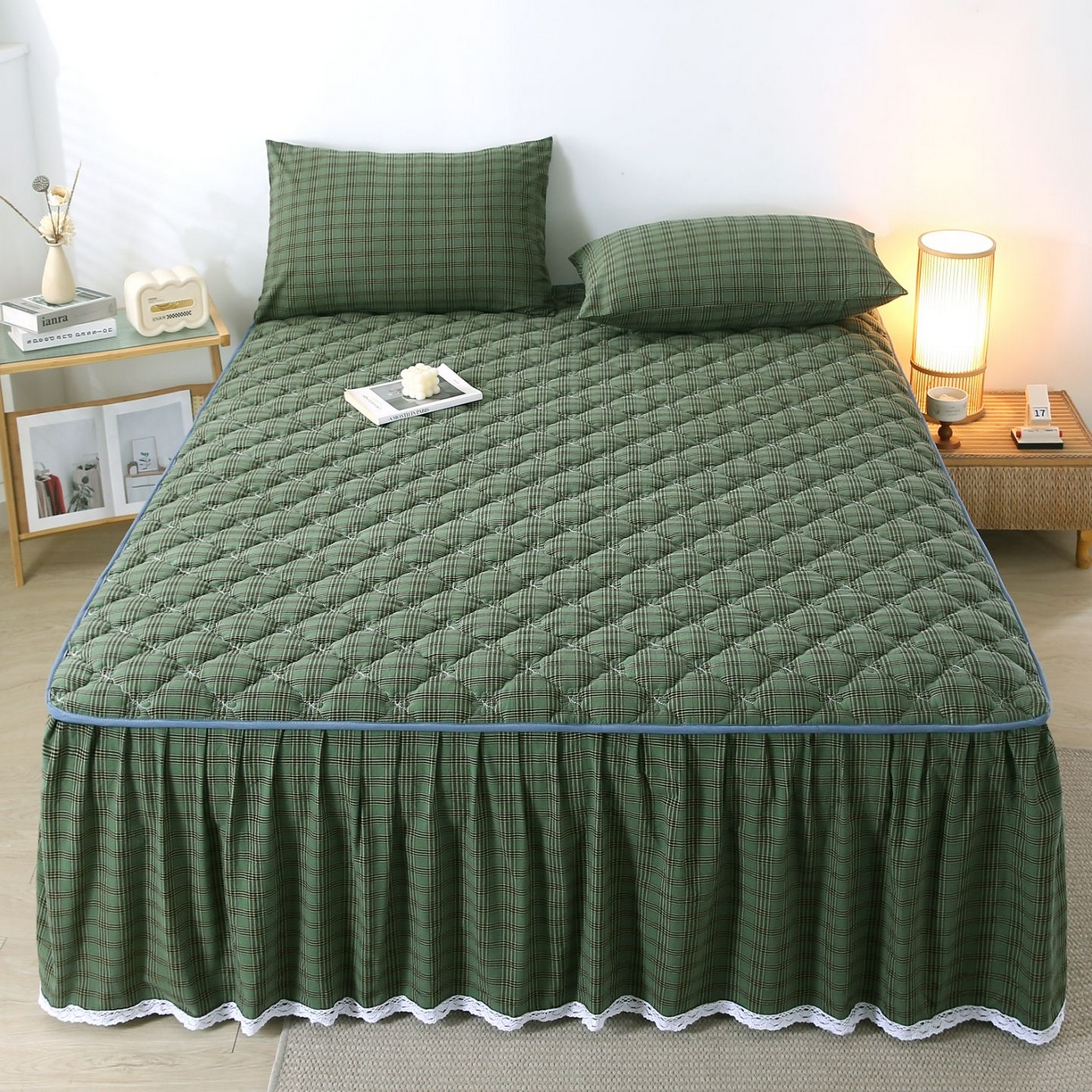 91家纺网 家纺一手货源 找家纺 （总）欧妮家纺 2026新款无印全棉水洗棉夹棉单床裙-三件套